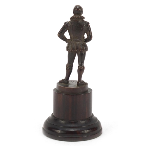 193 - Early 20th century patinated bronze bowling trophy in the form of Sir Francis Drake, presented to Mi... 