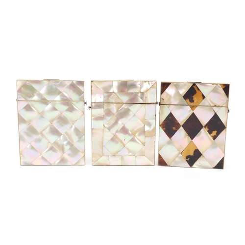 198 - Three Victorian mother of pearl calling card cases including one with tortoiseshell, each approximat... 