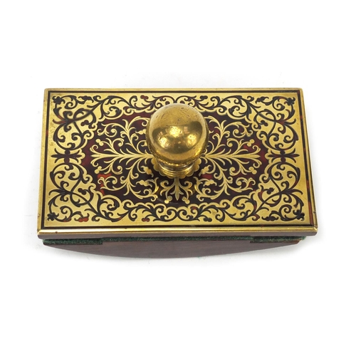 496 - 19th century brass boulle work and rosewood ink blotter with foliate decoration, 14.5cm wide