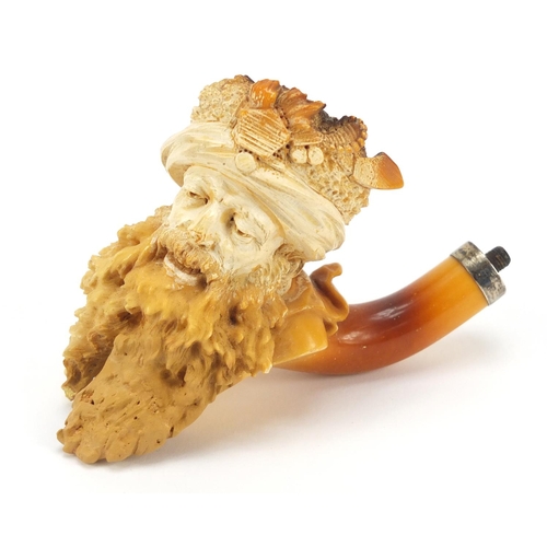 291 - Large Meerschaum pipe of a Turkish gentleman with amber mouthpiece and silver mount by Ludwig Hartma... 