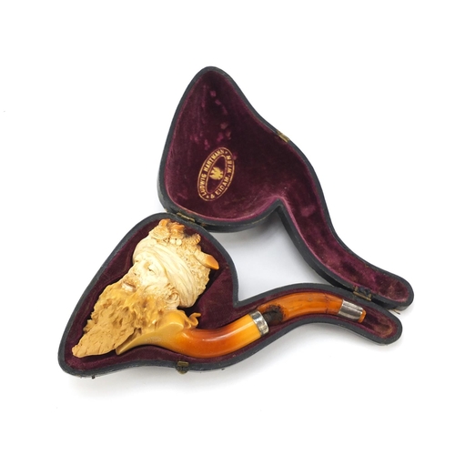 291 - Large Meerschaum pipe of a Turkish gentleman with amber mouthpiece and silver mount by Ludwig Hartma... 