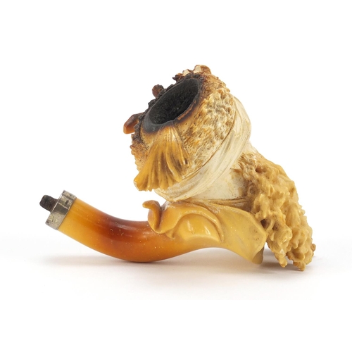 291 - Large Meerschaum pipe of a Turkish gentleman with amber mouthpiece and silver mount by Ludwig Hartma... 