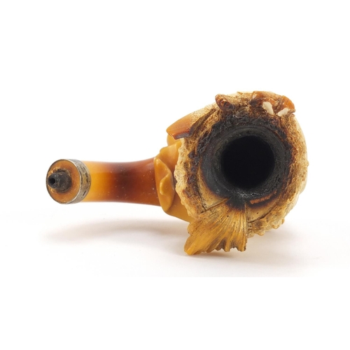 291 - Large Meerschaum pipe of a Turkish gentleman with amber mouthpiece and silver mount by Ludwig Hartma... 