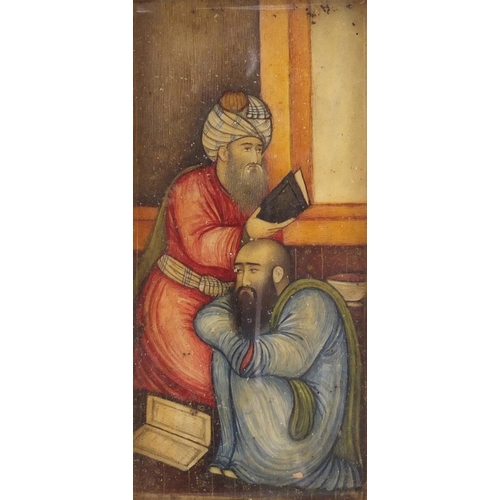 248 - 18th century Persian watercolour portrait miniature onto ivory of two nobelmen, housed in a carved i... 