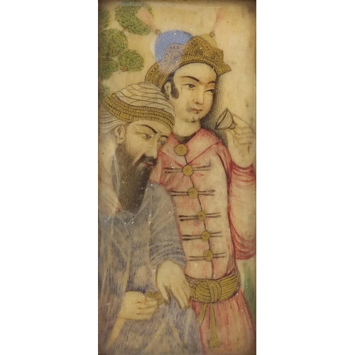 249 - 18th century Persian watercolour portrait miniature onto ivory of two noble people, housed in a carv... 