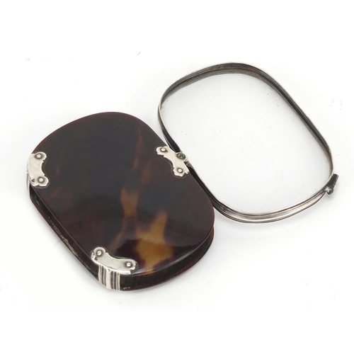 497 - 19th century silver mounted tortoiseshell magnifying glass, 7cm wide when closed