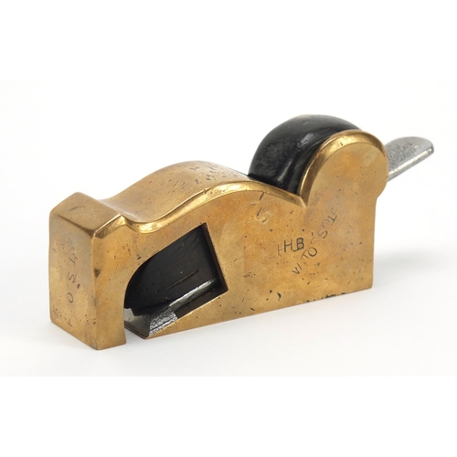 199 - 19th century brass and ebony bull nose plane, 12.5cm in length