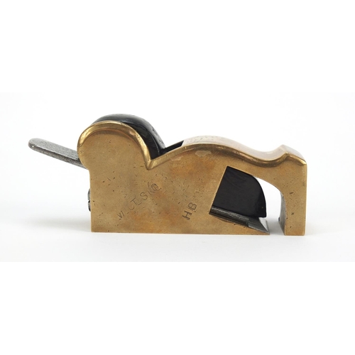 199 - 19th century brass and ebony bull nose plane, 12.5cm in length