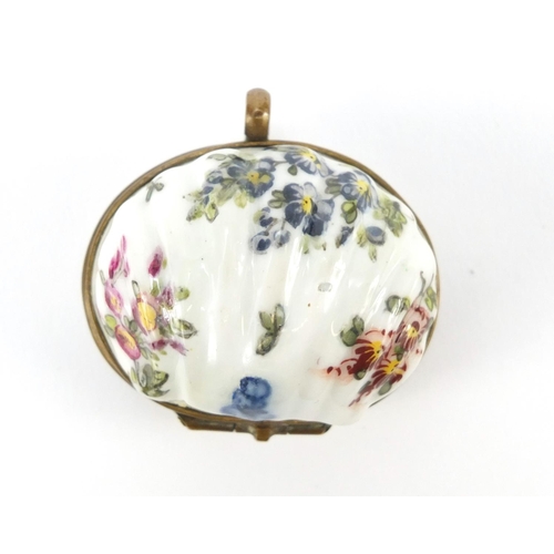 500 - 19th century porcelain patch box hand painted with flowers, factory marks to the reverse, 4.5cm wide