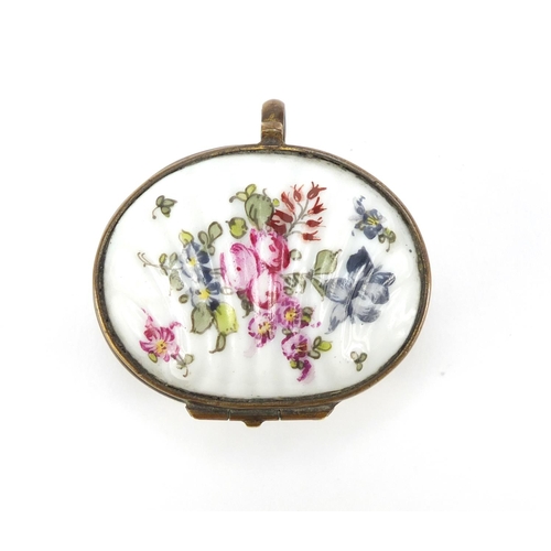 500 - 19th century porcelain patch box hand painted with flowers, factory marks to the reverse, 4.5cm wide