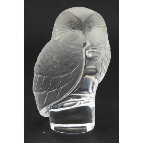 684 - Lalique frosted and clear glass bird paperweight with paper label etched Lalique France, 8.5cm high