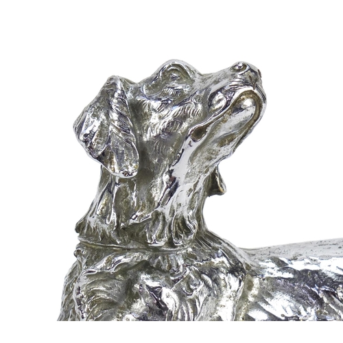 388 - Italian silvered dog by Antonio Pandiani, impressed marks to one foot, 30cm wide