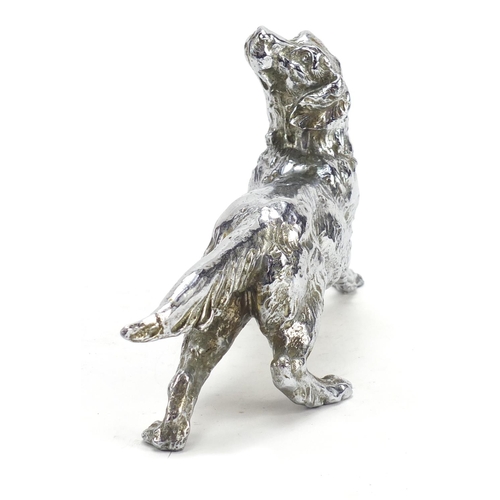 388 - Italian silvered dog by Antonio Pandiani, impressed marks to one foot, 30cm wide