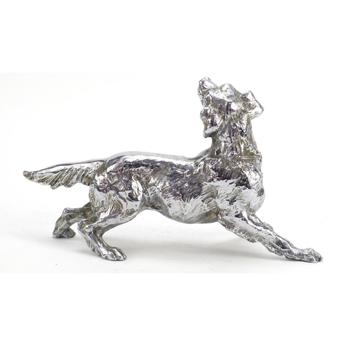 388 - Italian silvered dog by Antonio Pandiani, impressed marks to one foot, 30cm wide