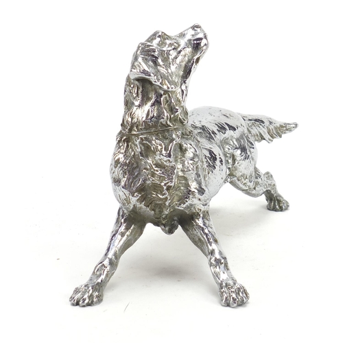 388 - Italian silvered dog by Antonio Pandiani, impressed marks to one foot, 30cm wide