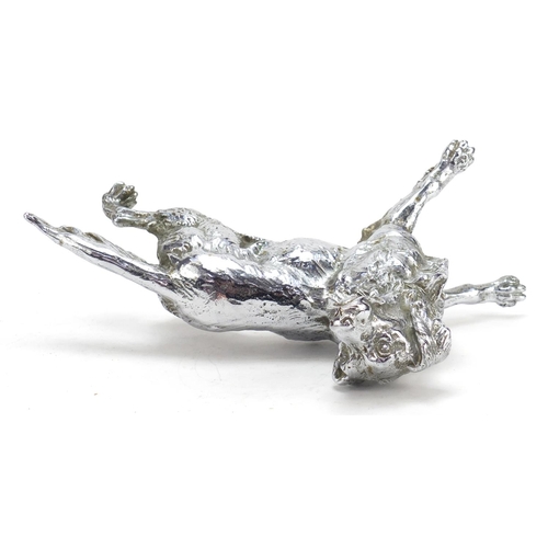 388 - Italian silvered dog by Antonio Pandiani, impressed marks to one foot, 30cm wide