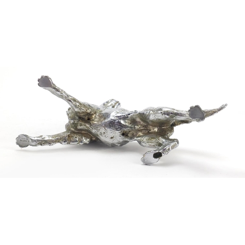 388 - Italian silvered dog by Antonio Pandiani, impressed marks to one foot, 30cm wide