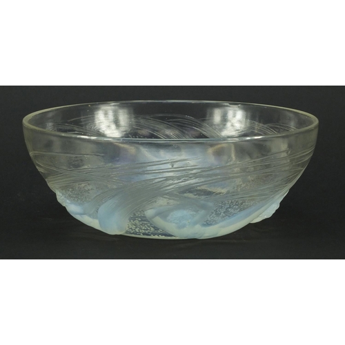 680 - René Lalique Calypso frosted and opalescent glass bowl, moulded R Lalique and etched Lalique to the ... 