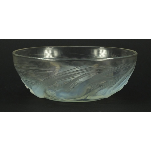 680 - René Lalique Calypso frosted and opalescent glass bowl, moulded R Lalique and etched Lalique to the ... 