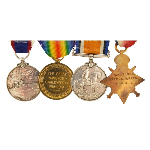 201 - British military World War I four medal group relating to Edward Green of the Royal Marine Light Inf... 