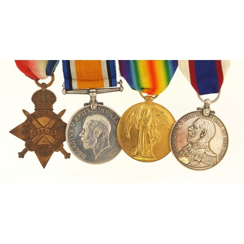 201 - British military World War I four medal group relating to Edward Green of the Royal Marine Light Inf... 