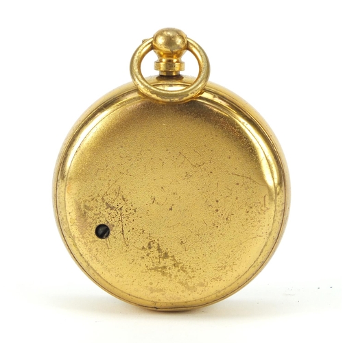 332 - Victorian brass compensated pocket barometer by R Clark of Newcastle with velvet and silk lined leat... 