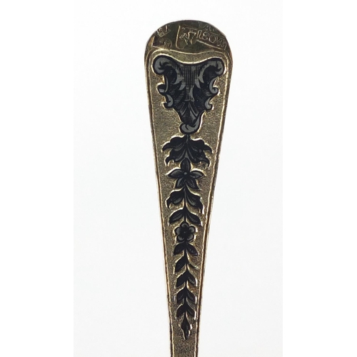163 - Russian silver gilt and Niello work spoon, 14cm in length, incomplete 1804 hallmarks, 29.8g