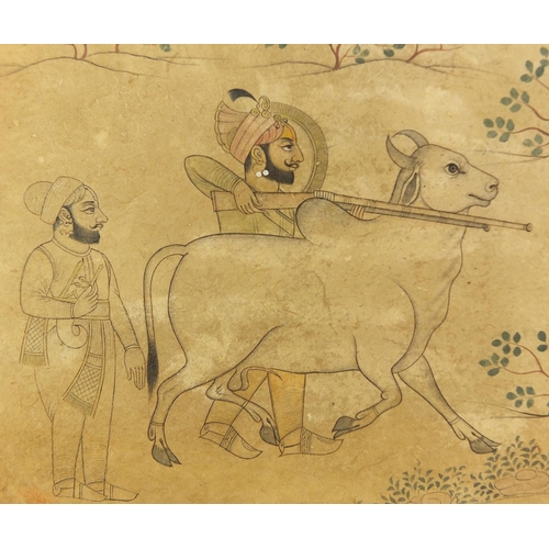 313 - Maharaja hunting deer, 19th century Indian Udaipur school painting, unframed, 24.5cm x 15.5cm