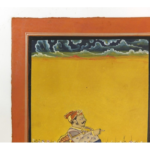 311 - Maharaja sitting on a palanquin, 19th/20th century Indian Udaipur school painting, unframed, 27cm x ... 