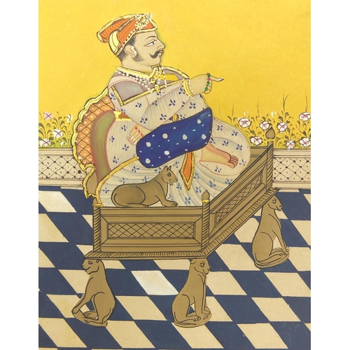 311 - Maharaja sitting on a palanquin, 19th/20th century Indian Udaipur school painting, unframed, 27cm x ... 