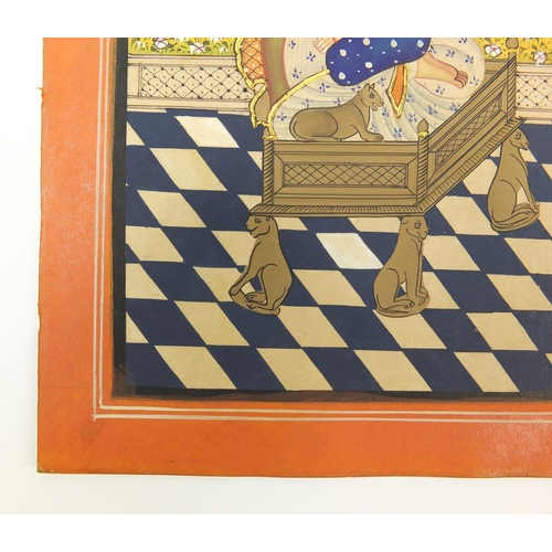 311 - Maharaja sitting on a palanquin, 19th/20th century Indian Udaipur school painting, unframed, 27cm x ... 