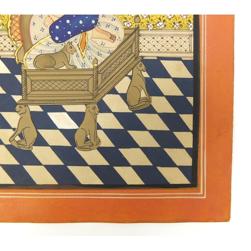 311 - Maharaja sitting on a palanquin, 19th/20th century Indian Udaipur school painting, unframed, 27cm x ... 