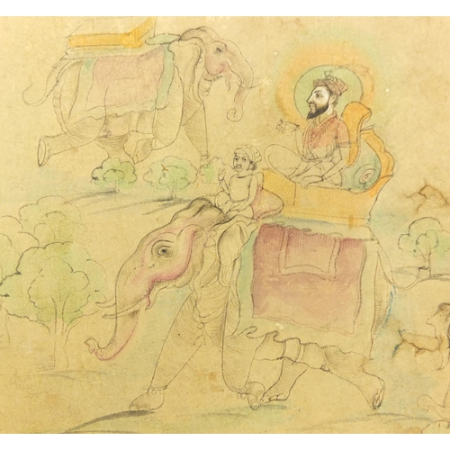 312 - Maharaja sitting on an elephant during a hunting expedition, 18th century Indian Kishangarh school p... 