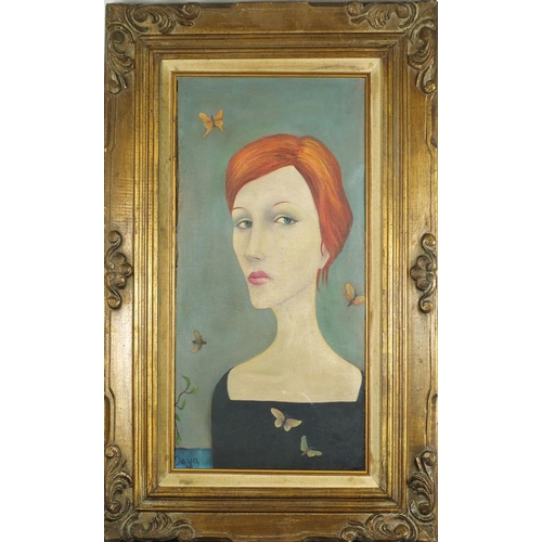 228 - Portrait of a girl, Austrian school oil on canvas, mounted and framed, 59.5cm x 29.5cm