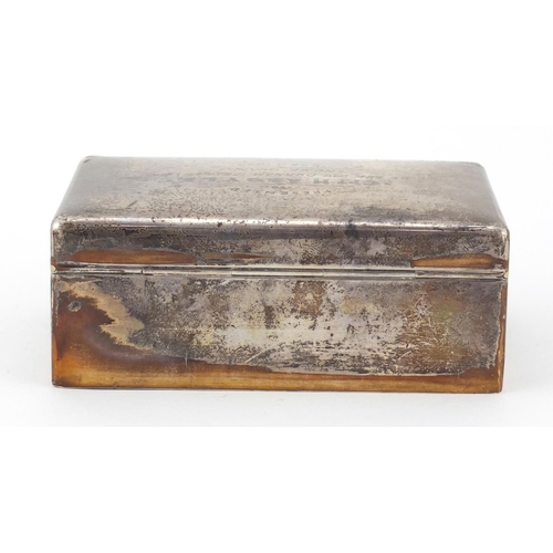 210 - British Military World War II silver cigar box, the hinged lid engraved Presented to Captain H Argyl... 