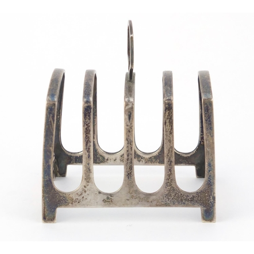 509 - George VI silver four slice toast rack by Walker & Hall, Sheffield 1939, 7.5cm wide, 74.2g