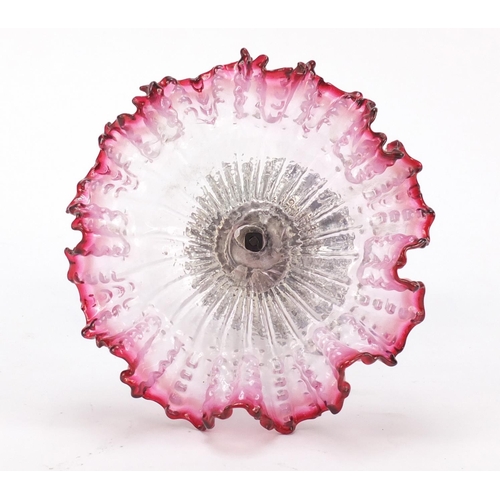 473 - Silver plated sweetmeat dish with cranberry frilled glass dish, 16cm high