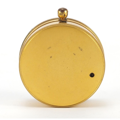 333 - Victorian gilt brass pocket barometer by JH Steward of The Strand London, with velvet and silk lined... 