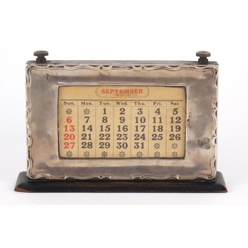 84 - George V rectangular silver mounted and ebonised perpetual desk calendar by WJ Myatt & Co, Birmingha... 