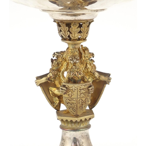 155 - Aurum silver and gilt heraldic tazza by Hector Miller, limited edition 223/250, London 1985, 15cm hi... 