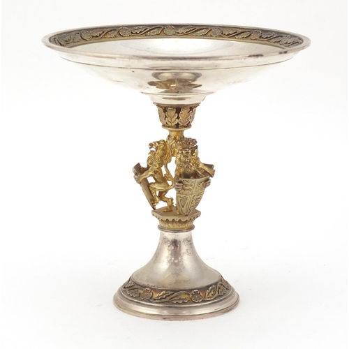 155 - Aurum silver and gilt heraldic tazza by Hector Miller, limited edition 223/250, London 1985, 15cm hi... 