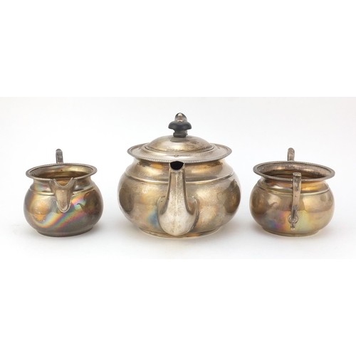 272 - George V silver three piece tea set by Mappin & Webb, Sheffield 1927, the teapot 12cm high x 25cm wi... 