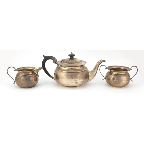 272 - George V silver three piece tea set by Mappin & Webb, Sheffield 1927, the teapot 12cm high x 25cm wi... 