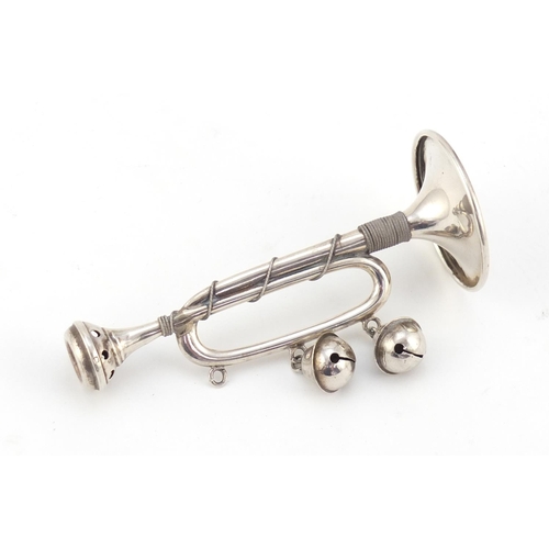 510 - Edward VII silver baby's rattle whistle in the form of a trumpet by Crisford & Norris Ltd, Birmingha... 