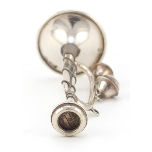 510 - Edward VII silver baby's rattle whistle in the form of a trumpet by Crisford & Norris Ltd, Birmingha... 