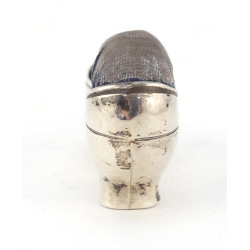 508 - Victorian novelty silver pin cushion in the form of a ladies shoe by Cornelius Desormeaux Saunders &... 