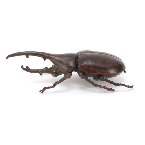 409 - Large Japanese patinated bronze Hercules beetle with articulated wings, 10cm in length