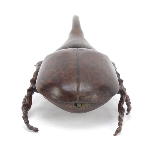 409 - Large Japanese patinated bronze Hercules beetle with articulated wings, 10cm in length