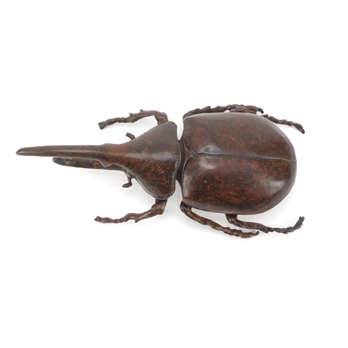 409 - Large Japanese patinated bronze Hercules beetle with articulated wings, 10cm in length