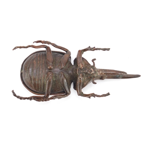 409 - Large Japanese patinated bronze Hercules beetle with articulated wings, 10cm in length